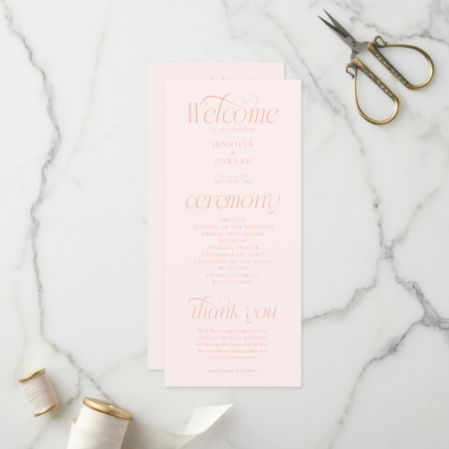 Modern Typography Peach Wedding Program (Front/Back In Situ)