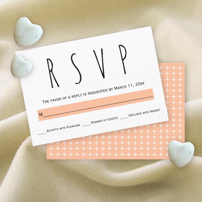 Modern typography peach wedding  RSVP card (Creator Uploaded)