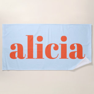 Modern Typography Personalized Name Blue Orange Beach Towel
