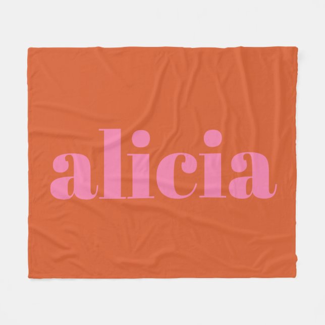Modern Typography Personalized Name | Pink Orange  Fleece Blanket (Front (Horizontal))
