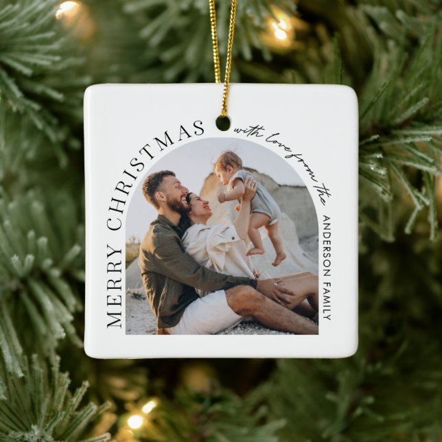 Modern typography photo arch Christmas Ceramic Ornament (Tree)