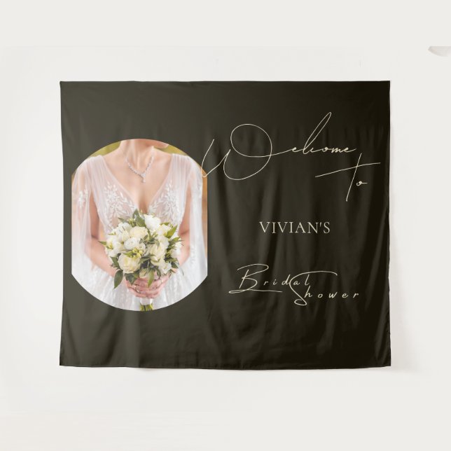 Modern Typography Photo Bridal Shower Welcome Tapestry (Front (Horizontal))