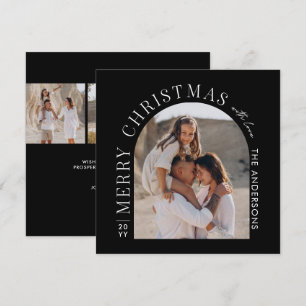 Modern typography photo collage black Christmas Holiday Card