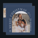 Modern typography photo collage blue Christmas Holiday Card<br><div class="desc">Modern minimal graphic abstract shape photo collage navy blue Christmas holiday card. Bold on trend design. Part of a holiday collection.</div>