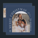 Modern typography photo collage blue Christmas Holiday Card<br><div class="desc">Modern minimal graphic abstract shape photo collage navy blue Christmas holiday card. Bold on trend design. Part of a holiday collection.</div>