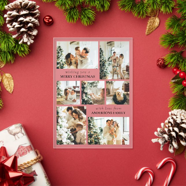 Modern Typography Photo Collage Christmas Card Acrylic Invitations (Insitu (Holiday))