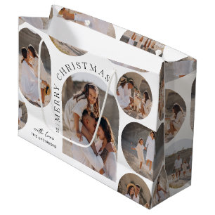 Modern typography photo collage Christmas Large Gift Bag