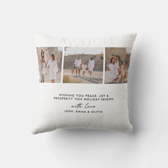 Modern typography photo collage Christmas Throw Pillow (Back)