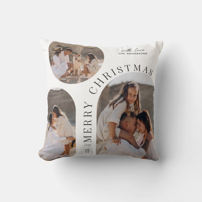 Modern typography photo collage Christmas Throw Pillow (Front)