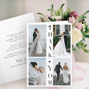 Modern typography photo collage wedding thank you card