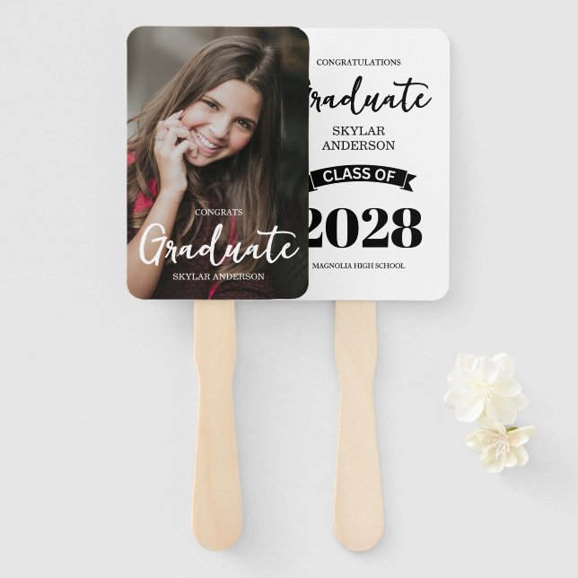 Modern Typography Photo Graduation Hand Fan (Front and Back)