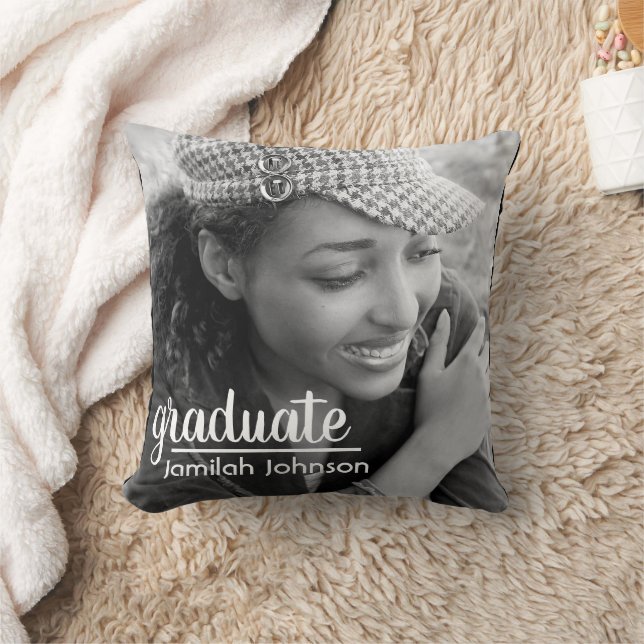 Modern Typography Photo Graduation Keepsake Throw Pillow (Blanket)