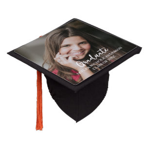 Modern Typography Photo Graduation Party Cap Topper