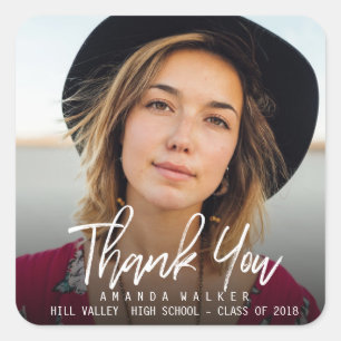 Modern Typography Photo Graduation Thank you Square Sticker