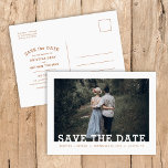 Modern Typography Photo Overlay Save the Date Announcement Postcard<br><div class="desc">Affordable custom printed wedding Save the Date postcards with an easy to use template and fully editable fonts and colours. This cool minimalist design features a simple photo overlay with modern slab serif fonts. Personalize it with your wedding details and engagement photo with additional details on the back side. Use...</div>