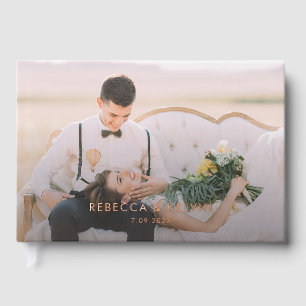 Modern Typography Photo Rose Gold Foil Wedding Guest Book