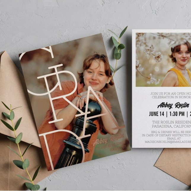 Modern Typography Photo Rose Gold Graduation Party (Creator Uploaded)