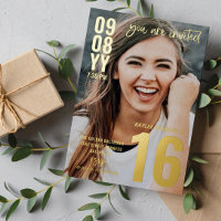 Modern Typography Photo Sweet 16 Gold