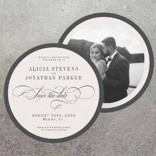 Modern typography photo wedding round circle save the date
