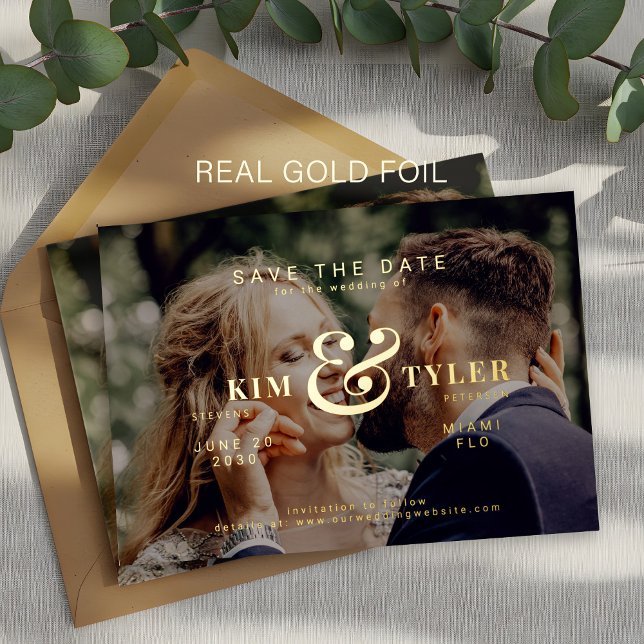 Modern typography photo wedding save the date gold (Creator Uploaded)