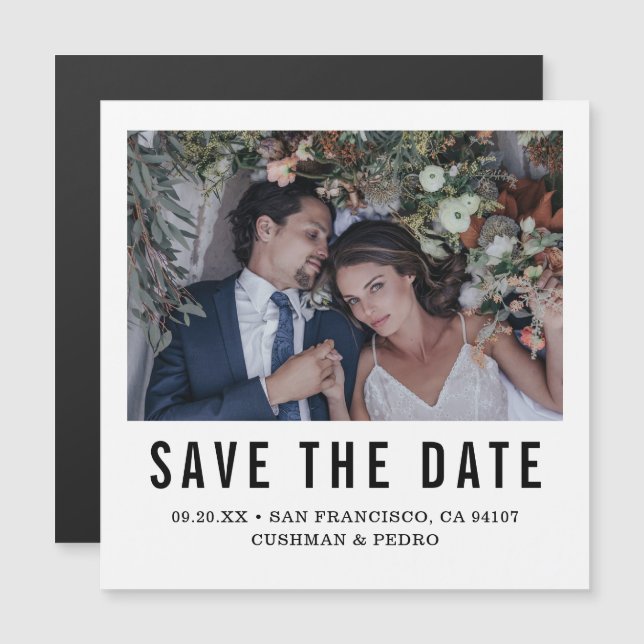 Modern Typography Photo Wedding Save The Date Magnetic Invitation (Front/Back)