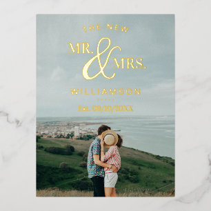Modern Typography Photo Wedding Thank You Real Foil Invitation Postcard