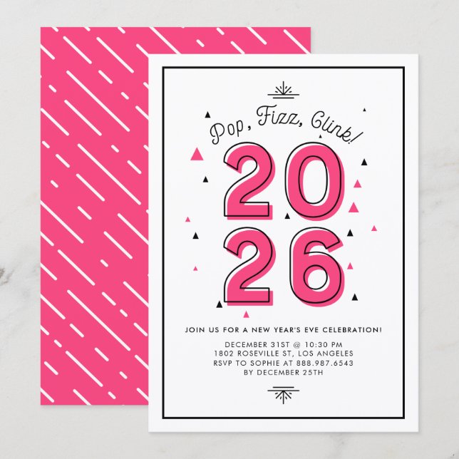 Modern Typography Pink 2022 New Year's Eve Party Invitation (Front/Back)