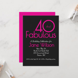 Modern Typography Pink Black Fabulous 40 Birthday Invitation