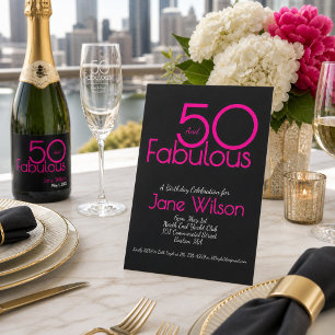 Modern Typography Pink Black Fabulous 50 Birthda Invitation