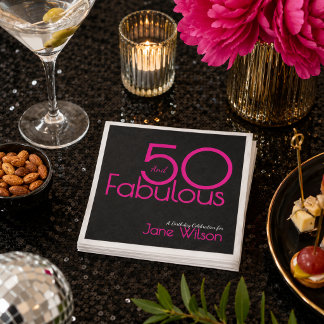 Modern Typography Pink Black Fabulous 50th Napkin