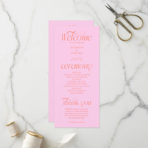 Modern Typography Pink Orange Wedding Program
