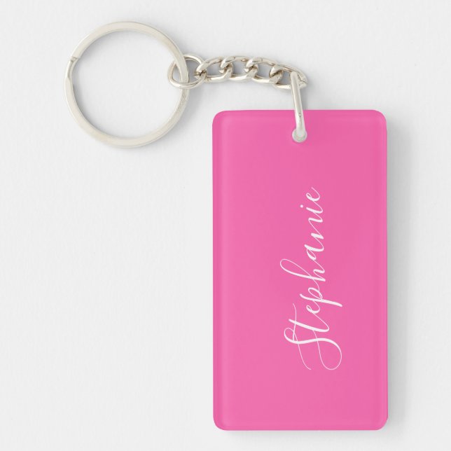 Modern typography pink personalized  keychain (Front)