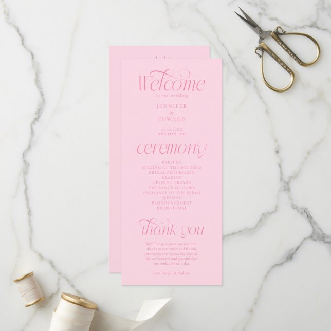 Modern Typography Pink Wedding Program (Front/Back In Situ)