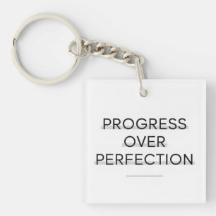 Modern typography progress over perfection text keychain