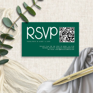 Modern Typography QR Code Emerald Wedding RSVP Enclosure Card