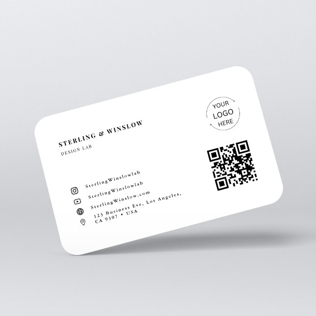 Modern Typography QR Code Social Media Logo White Business Card (Creator Uploaded)