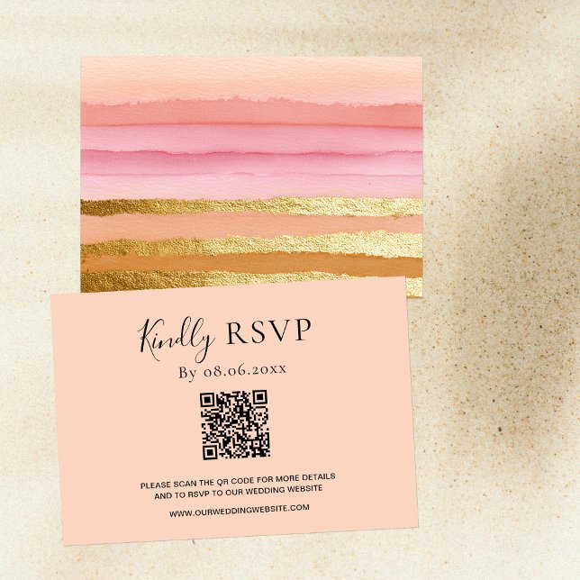 Modern Typography QR Code Sunset Gold Wedding  RSVP Card (Creator Uploaded)