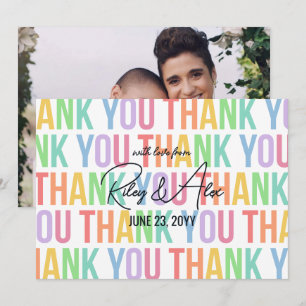 Modern Typography Rainbow Letters LGBTQA Wedding Thank You Card