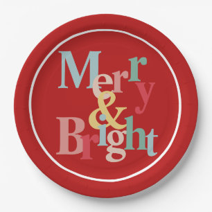 Modern typography  red Christmas Paper Plate