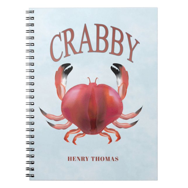 Modern Typography Red Crabby Crab Nautical Cute Notebook (Front)