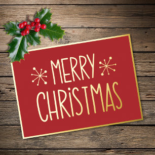 Modern Typography Red Gold Merry Christmas Foil Holiday Card