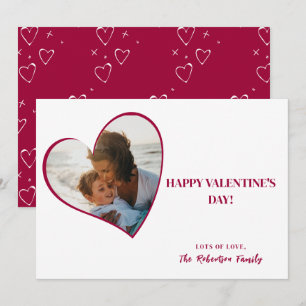Modern Typography Red Heart Photo Valentines Day  Holiday Card