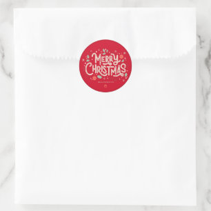 Modern Typography Red Merry Christmas  Classic Round Sticker