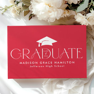 Modern Typography Red Photo Graduation Guest Book