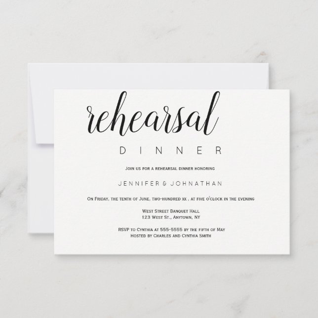 Modern typography rehearsal dinner invitations (Front)