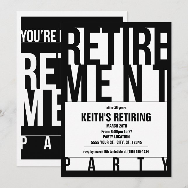 Modern Typography, Retirement Party Invitations (Front/Back)
