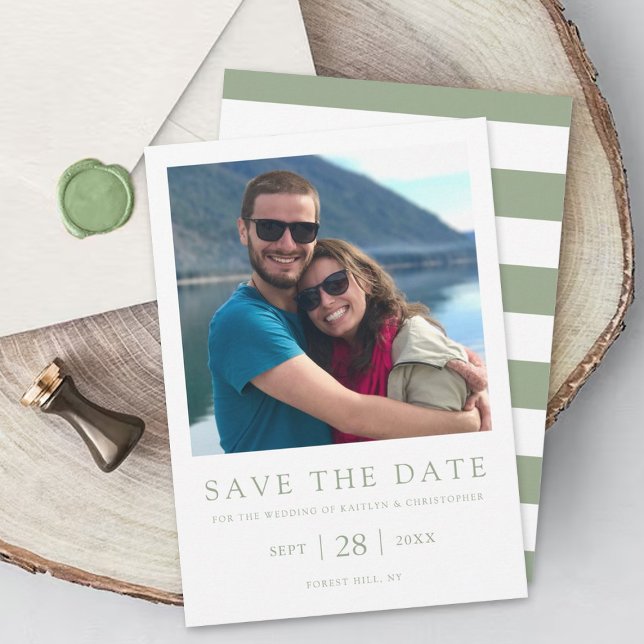 Modern Typography Sage Green Minimalistic Photo Save The Date (Creator Uploaded)