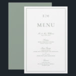 Modern Typography Sage Green Monogram Wedding Menu<br><div class="desc">Set the table with a touch of elegance using our Modern Typography Sage Green Monogram Wedding Menu. This beautifully designed menu features your personalized monogram at the top, gracefully rendered in a sophisticated sage green calligraphy. The delicate hue adds a soft, romantic touch to your reception decor, complementing any wedding...</div>