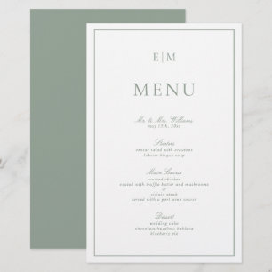 Modern Typography Sage Green Monogram Wedding Menu