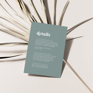 Modern Typography Sage Green Wedding Details Enclosure Card